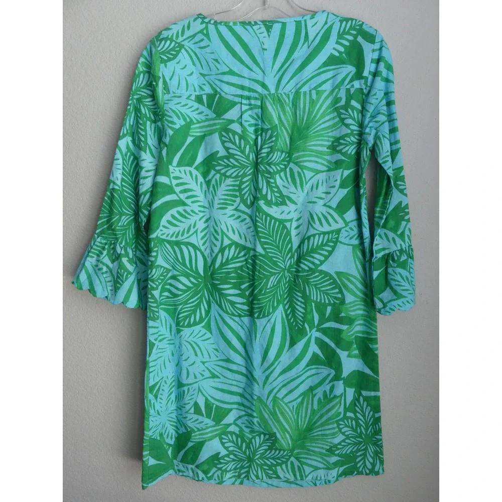 Talbots Linen Blend Tropical Print Shift Dress XS Ruffle Sleeve Summer Beach - Picture 3 of 6